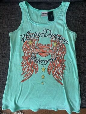 Harley-Davidson Mint Green Tank with Orange Wing Graphic